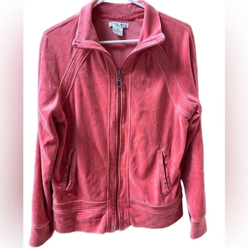 Fu Da women’s retro full front zipper track jacket. Velvet. Size medium